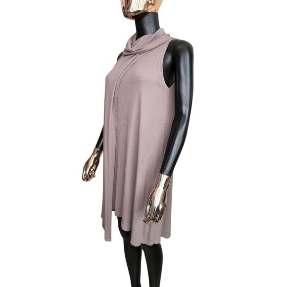 Umgee Taupe Cowl Neck Sleeveless A-Line Swing Dress - Size Small - Picture 4 of 10
